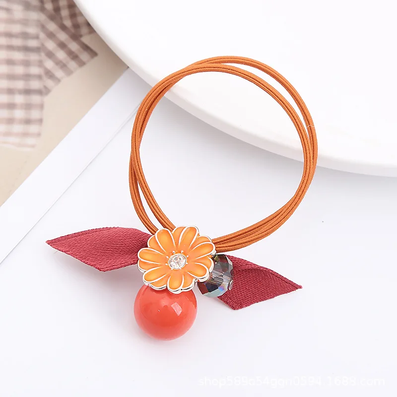 Korean Beaded Hair Rings 5pcs 2025 Elastic Bands Double Line Design Long Hair Friendly Accessories