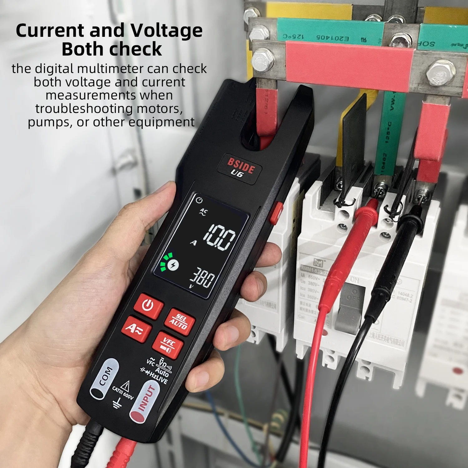 BSIDE Miernik cęgowy DC AC Tester amperomierza elektrycznego Amperomierz z otwartą szczęką, termometr na podczerwień z trybem inteligentnym, multimetr 9999 zliczeń VFC