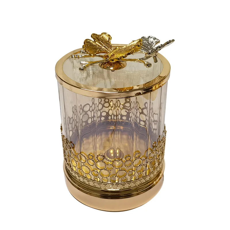 Gold-plated Butterfly Candy Jar Glass Jewelry Box Hollow Art Flower Arrangement Fruit Nut Sundries Storage Jar Home Decoration