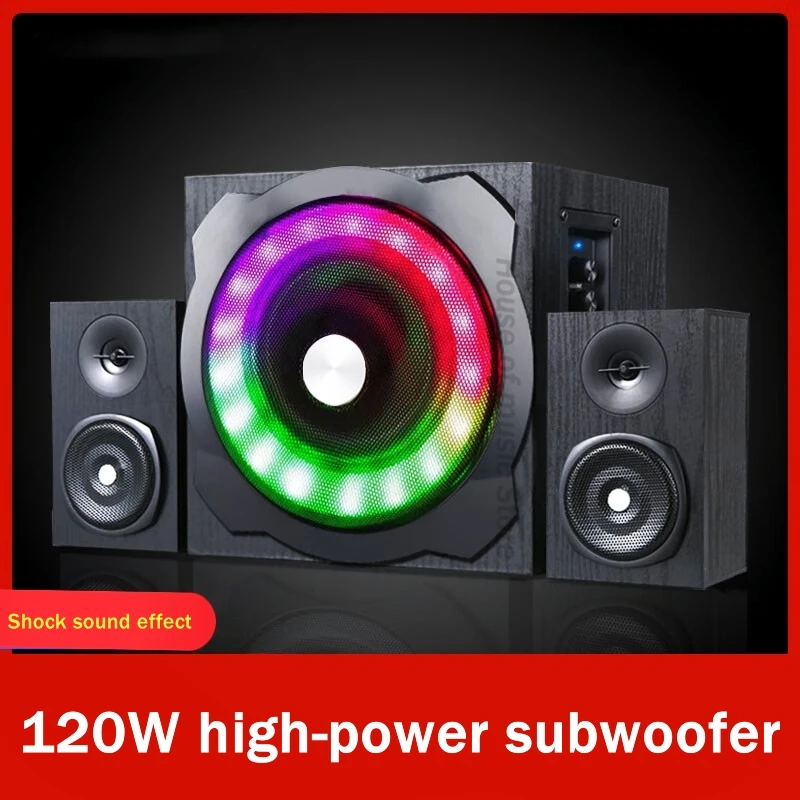 120W Maximum Power Wooden Computer Audio Desktop Subwoofer Living Room Home Bluetooth Speakers Game Esports Multimedia 2.1 Sound