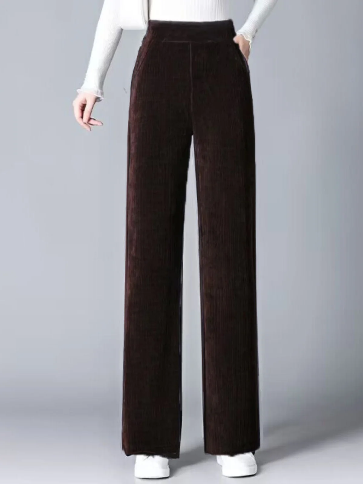 ثي واسعة الساق سراويل تقليدية المرأة فضفاضة Faionable أنبوب مستقيم Fce اصطف المخملية سراويل نسائية خريف شتاء جديد Sle #2