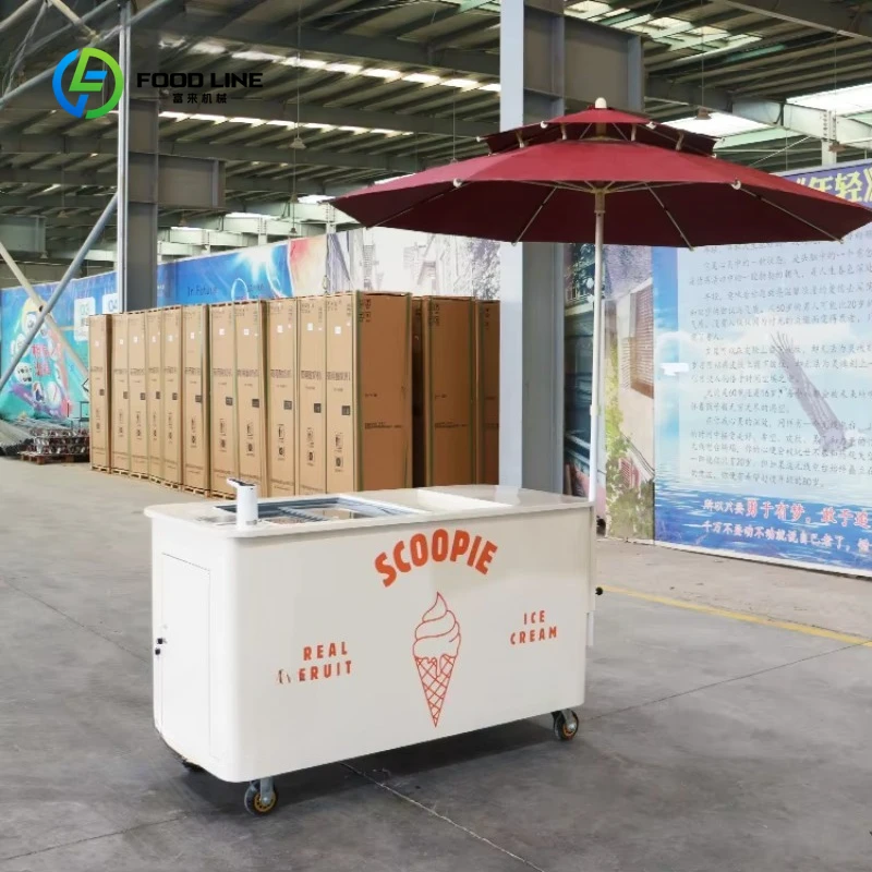 

Customized Ice Cream Trolley Mobile Cart Fruit Juice Push Cart Popsicle Display Commercial Gelato Cart for Sale