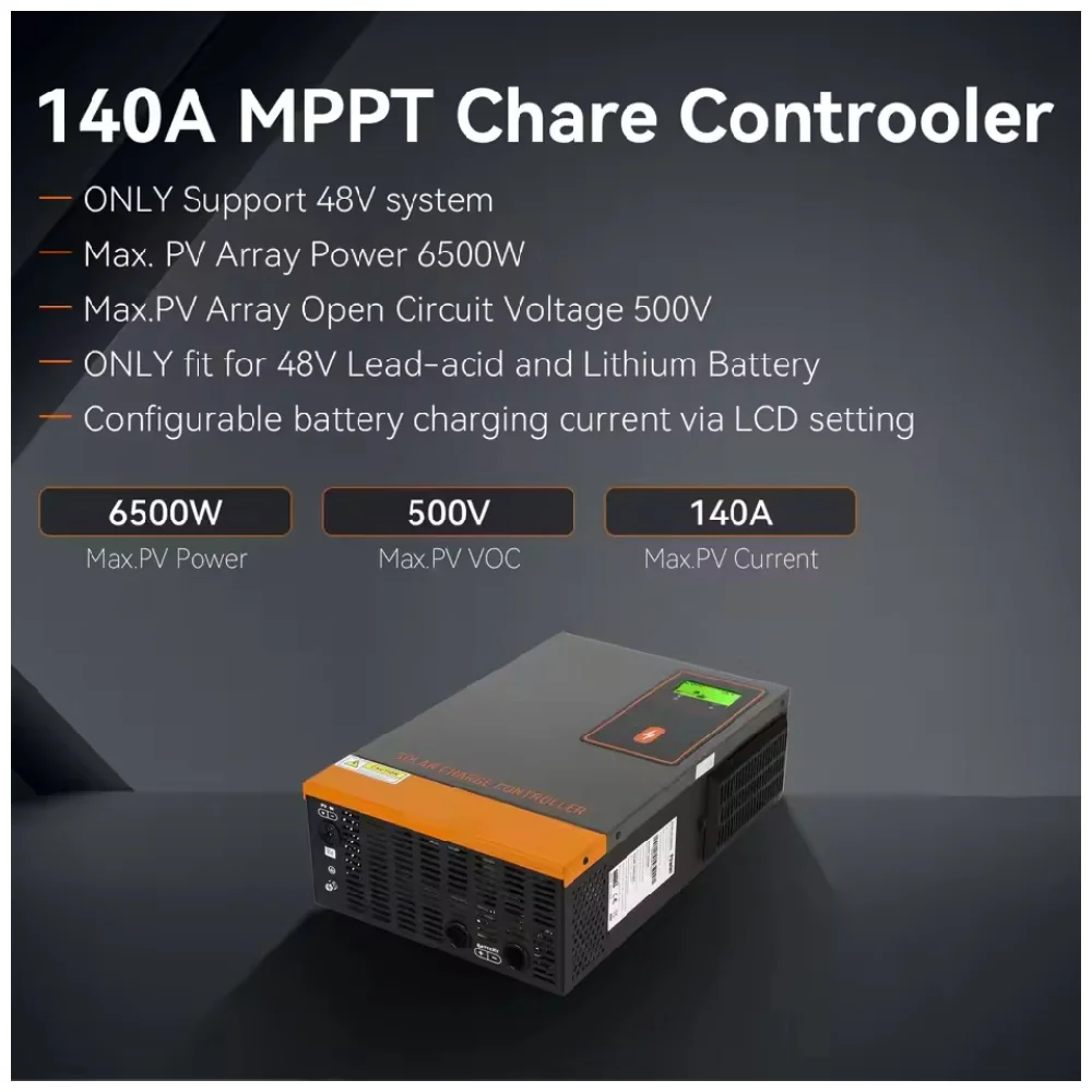 PowMr US Store 48V Solar Charge Controller with 140A MPPT Controller Max PV 500V Solar Battery Charger Regulator for Solar Home