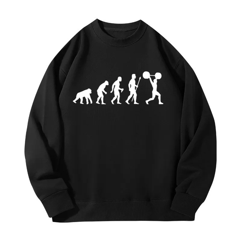 Evolution Weightlifting Printed Sweatshirt Men and Women Streetwear Retro Round Neck Fashion Casual Couple Pullover