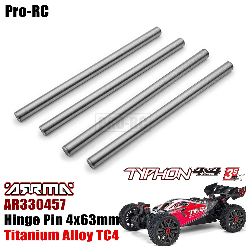 4Pcs 4x63mm Hinge Pin AR330457 Titanium TC4 For Arrma 1/8 TYPHON 4X4 3S V1 V2 V3 BLX BRUSHLESS BUGGY Rc Parts