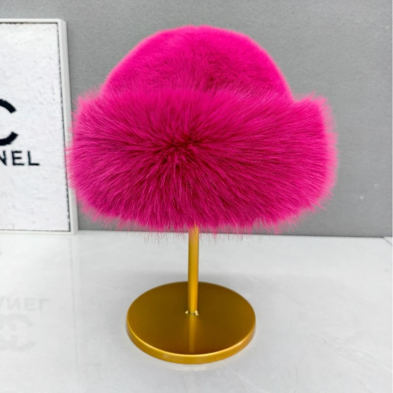 

Thicken Plush Warm Fur Hat Women Warm Mongolian Hat Windproof Ear Protection with Fur Edge Design Hat for Cold Weather Snow Caps