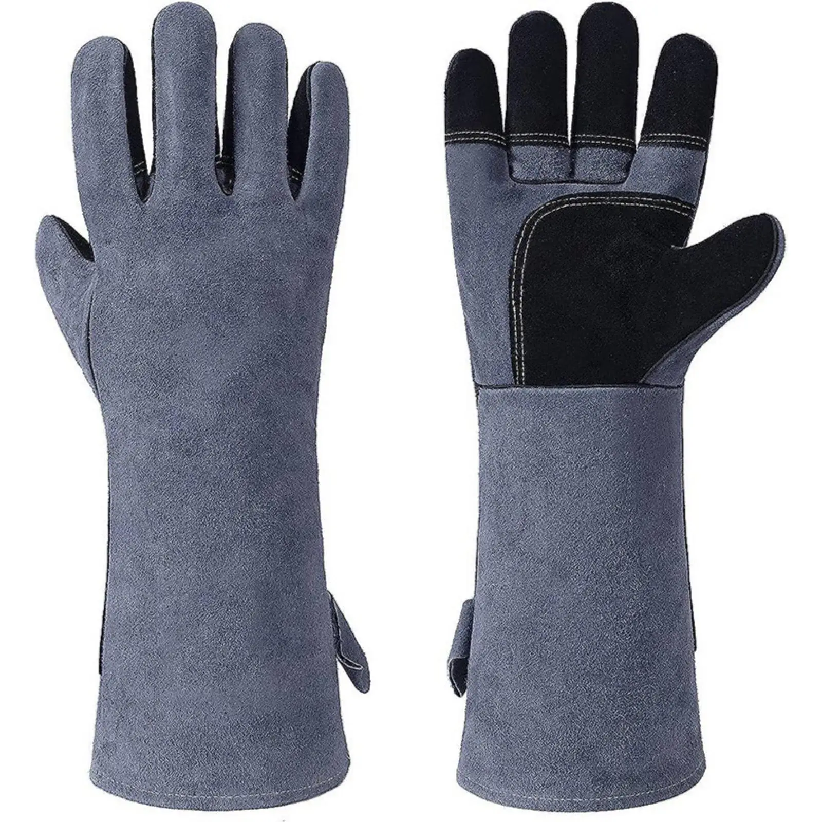 Leather Metalworking Gloves Reinforced Hand Warmth Resistant Gloves Extended Forearm Protection Heavy Duty Oven Mitts for Cooks,
