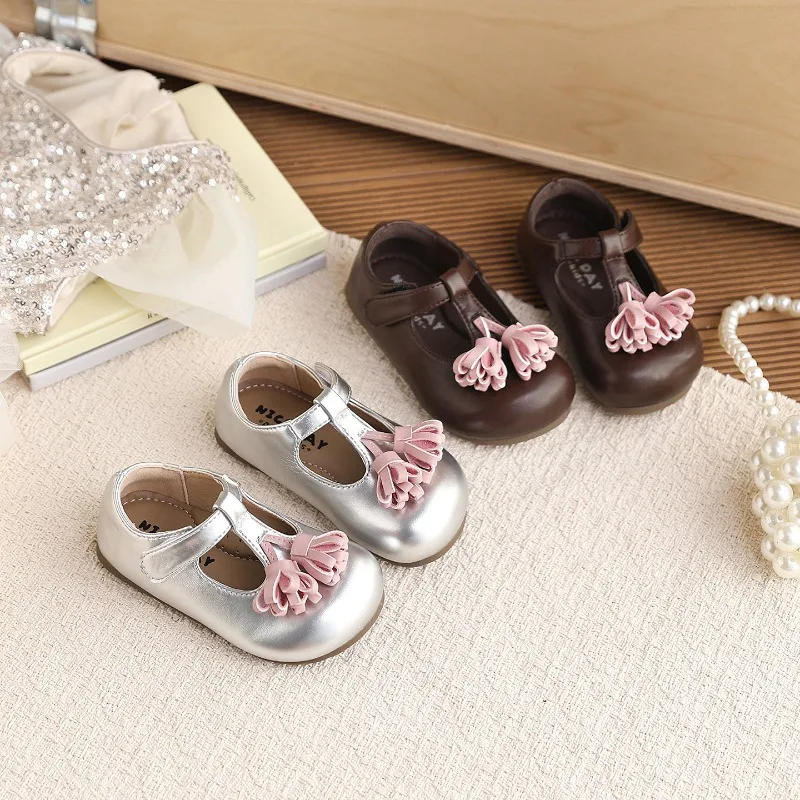 

Girls T-Strap Mary Jane Shoes Children Flats Tassel Decor Princess Shoes Soft Sole Toddler Kids Casual Dress Shoes Size 21-30