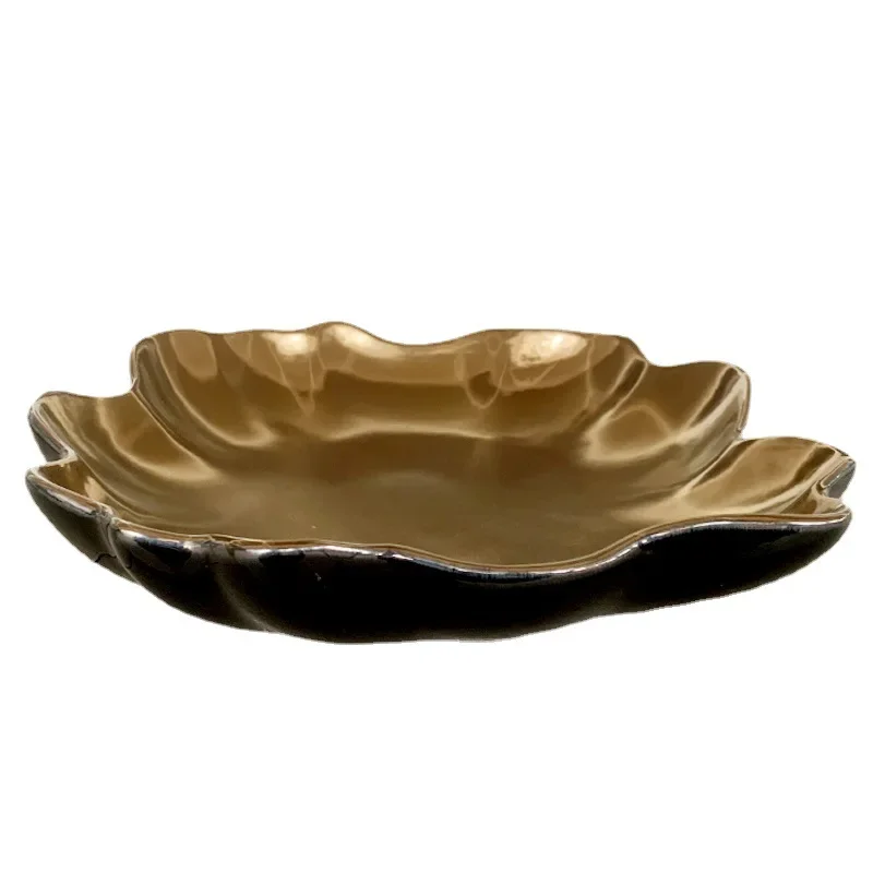Nordic black and gold decorative plate, large fruit plate, model room desktop ornaments, irregular furnishings in the sales offi