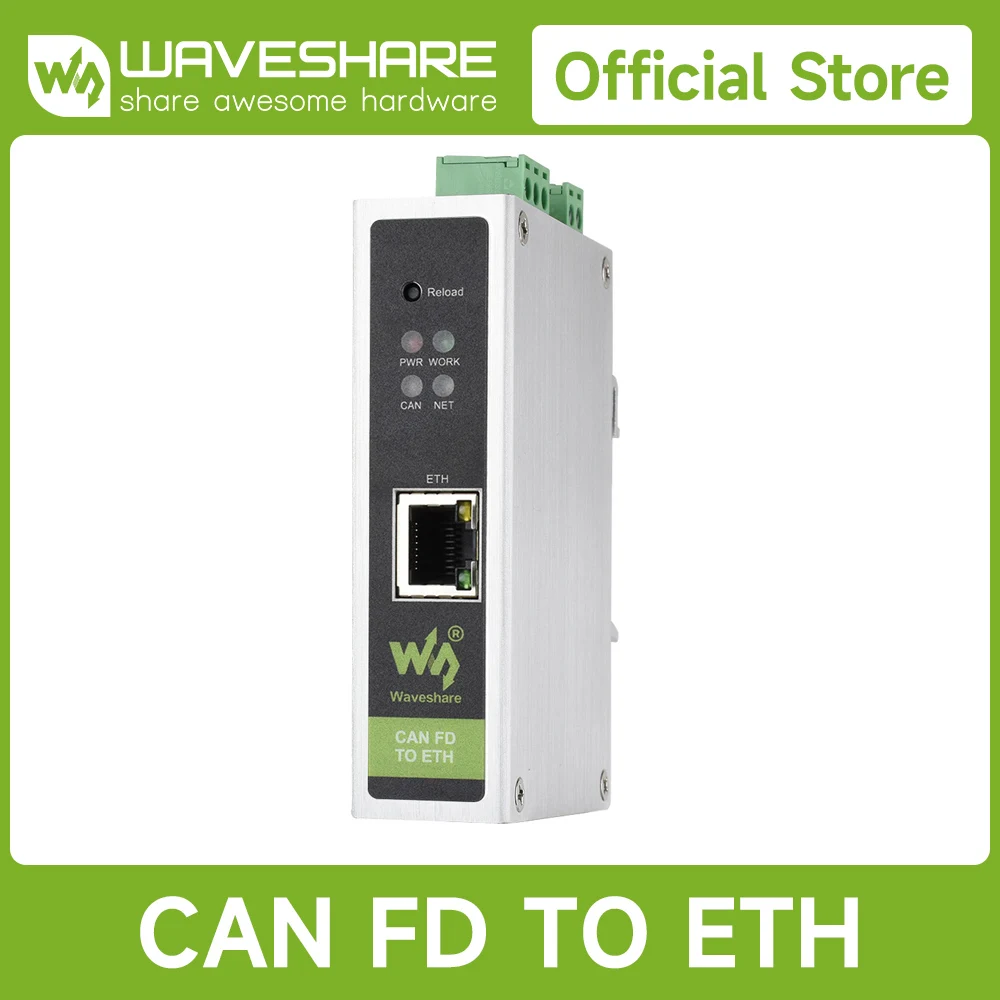 Waveshare CAN FD Protocol Converter, CAN FD To ETH Bidirectional Data Communication, Supports 5 Data Conversion Modes CAN 2.0A