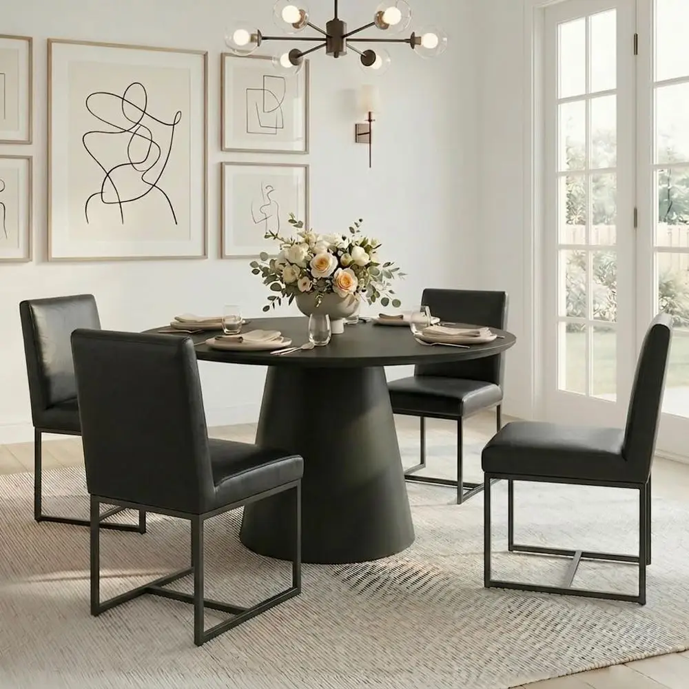 

Комплект из 4 обеденных стульев с обивкой из искусственной кожи, черные металлические ножки, черный цвет