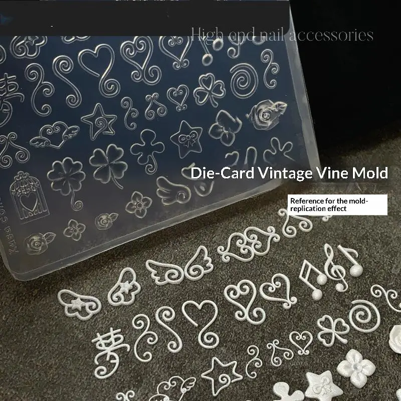 1Pcs Manicure Multi Shapes Vine Small Model 3D Four Leaf Clover Flower Note Wings Nail Art Silicone Mold DIY Nail Art Supplies