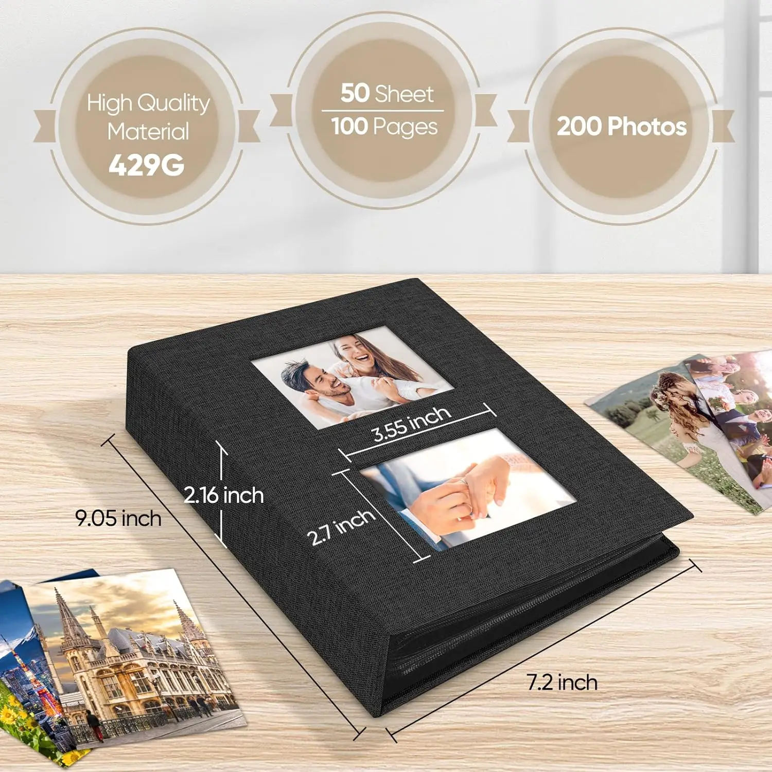 Photo Album 4x6, Small Linen Cover Photo Albums holds 200 Pockets, Photo Albums Slip in for 4x6 Photos, Baby Photo albums Ideal