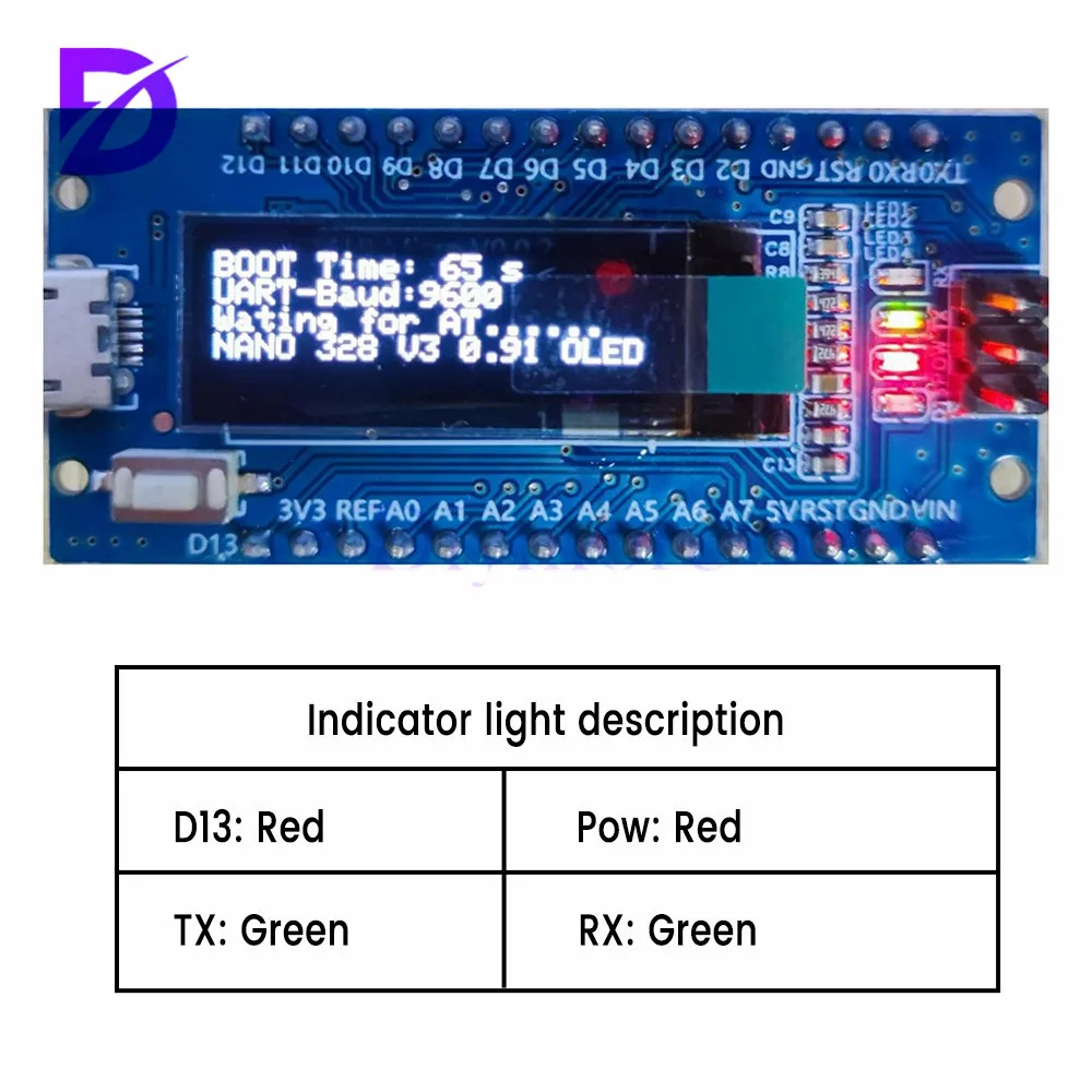 V3.0 Atmega328P Ch340C Built-In Oled Display, 128x32 Resolução, Ssd1306 Iic I2C, Compatível com Arduino, Nano V3.0, 0,91"