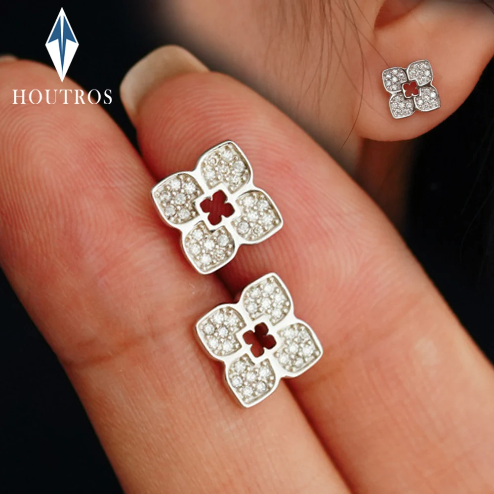 Four Leaf Clover Full Moissanite Stud Earrings for Women 100% 925 Silver Flower Classic Diamond Earrings Party Wedding Jewelry