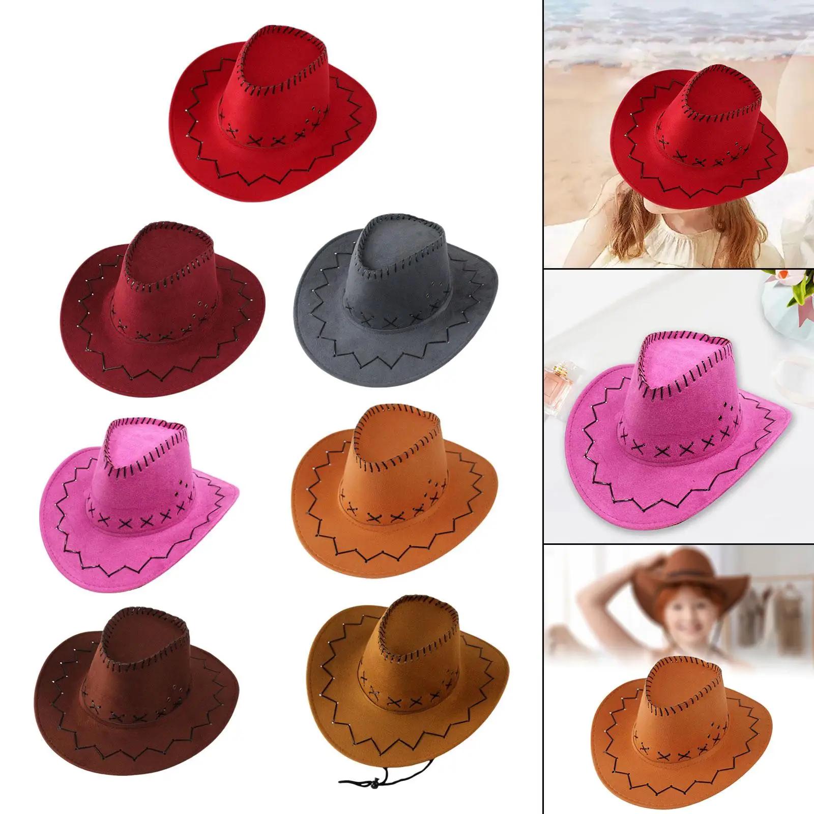 Kid's Cowboy Hat with Wind Lanyard Hat for Girls Boys Horseback Riding