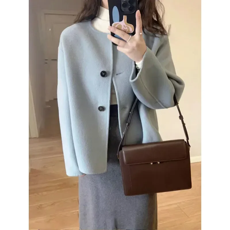 Blue Xiaoxiangfeng woolen jacket women's spring and autumn 2024 new popular design sense gentle wind unique chic top