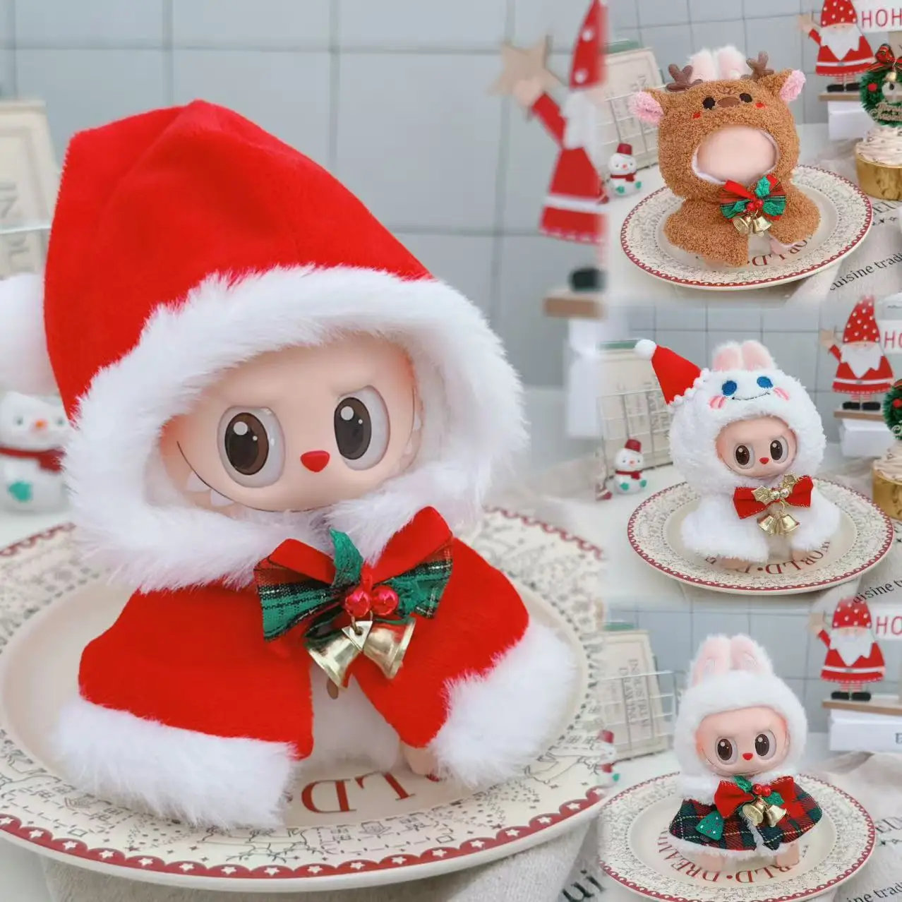 

Кукольная одежда для Labubu 17 см, рождественские костюмы, кукольная одежда, аксессуары для наряда, кукла-монстр, наряд, рождественский аксессуар