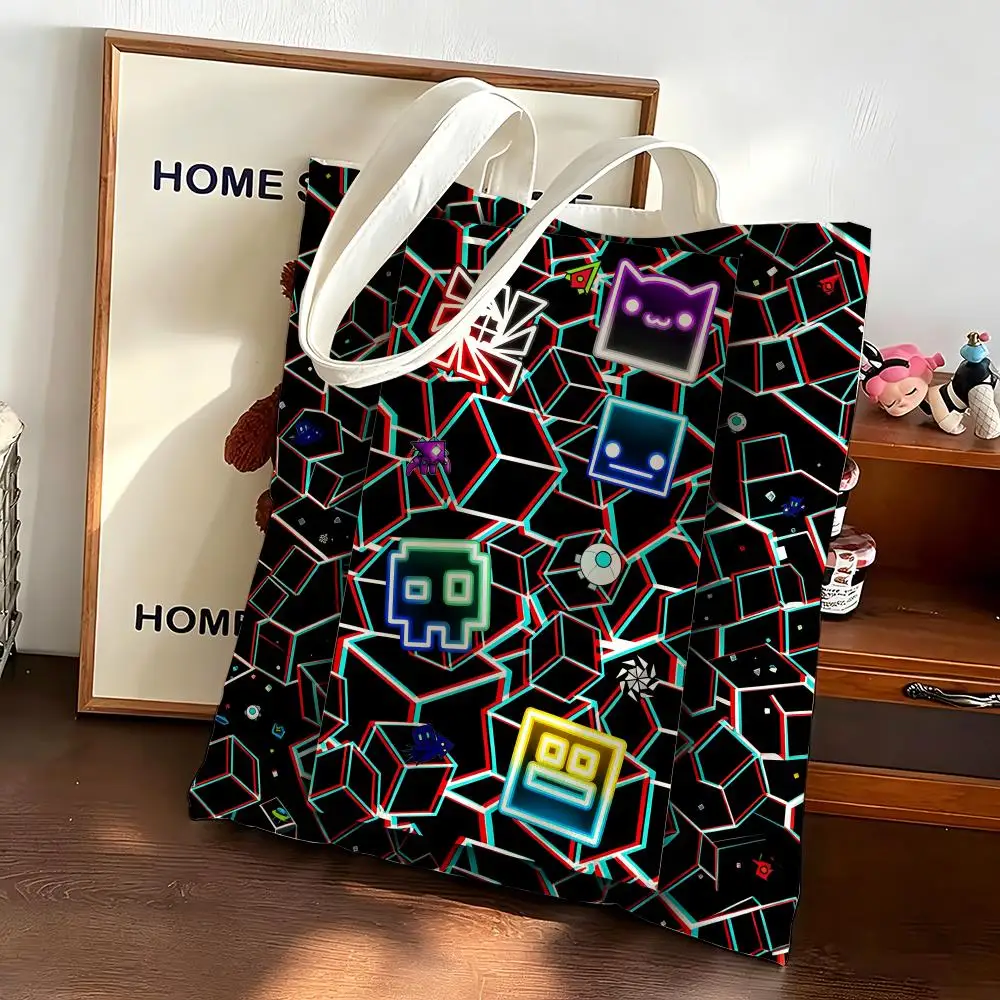 Geometry Dash, game, rhythm platformer Storage Bags Canvas bags are suitable for going to class, shopping, gifts, and commuting