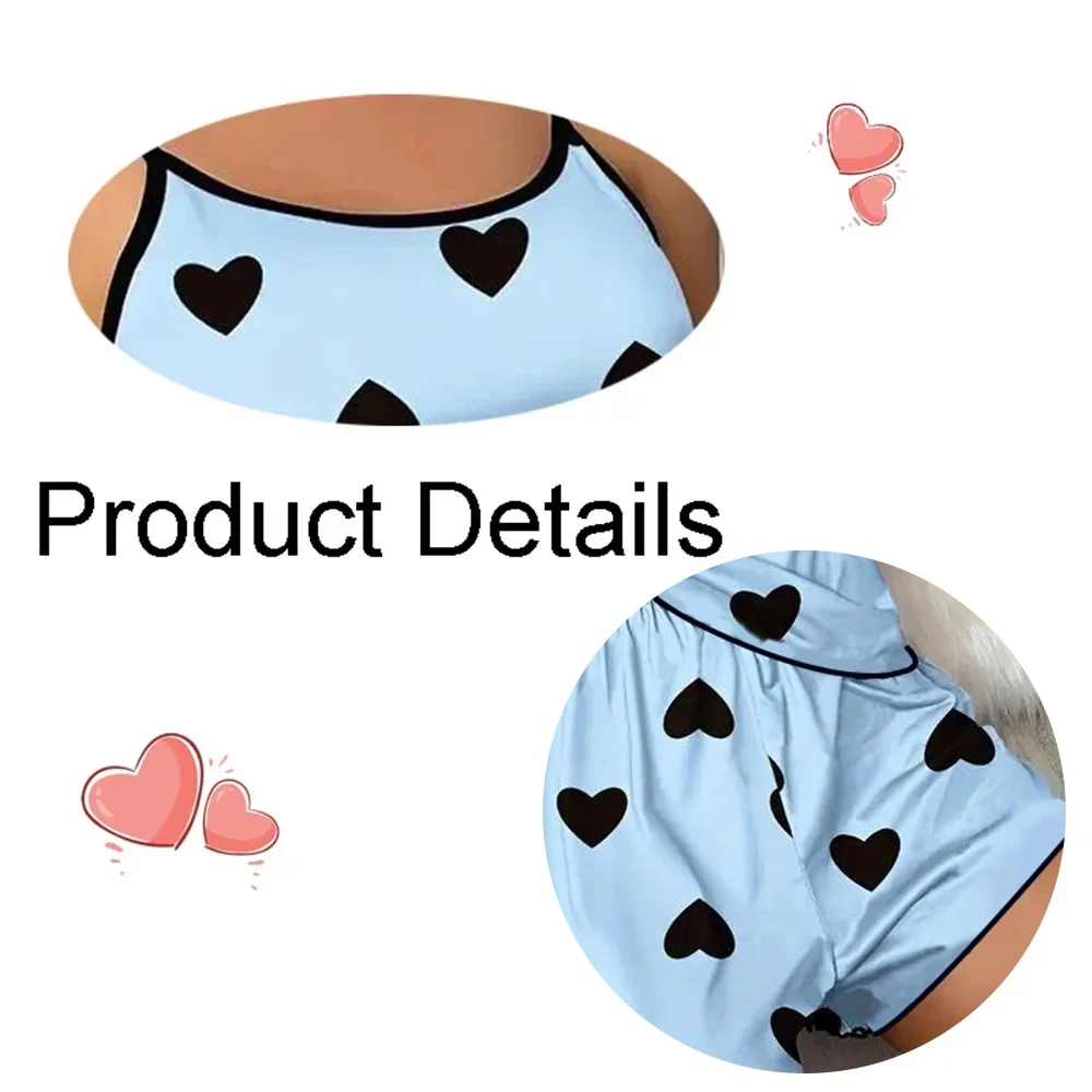 Women's Pajama Set Pajamas T-Shirts Shorts Pink Heart-Shaped Print Round Neck T-Shirt Ice Silk Top Comfortable Casual Summer - Image 4