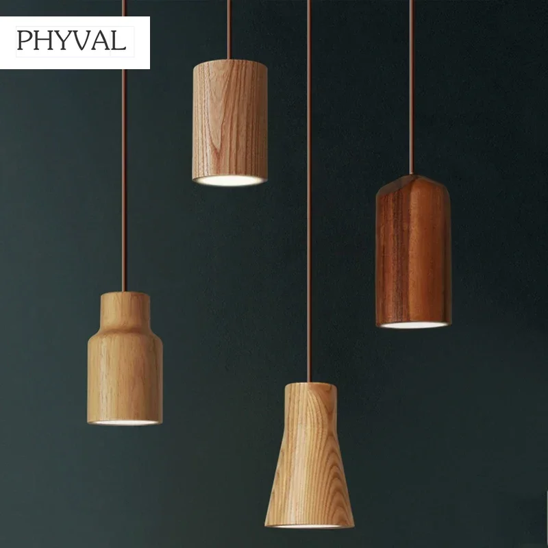 Nordic Wooden E27 Pendant Light Creative Wire Pendant Light Bar Restaurant Bedroom Indoor Home Modern Solid Wood Lights