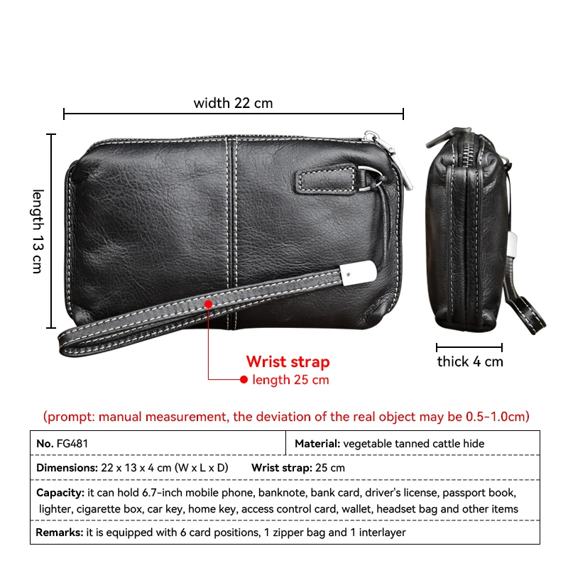 Men\'s Leather Handbag Day Clutches Bag Genuine Leather Clutch Bags High Quality Long Wallet Passport Card Slot Pocket Zipper