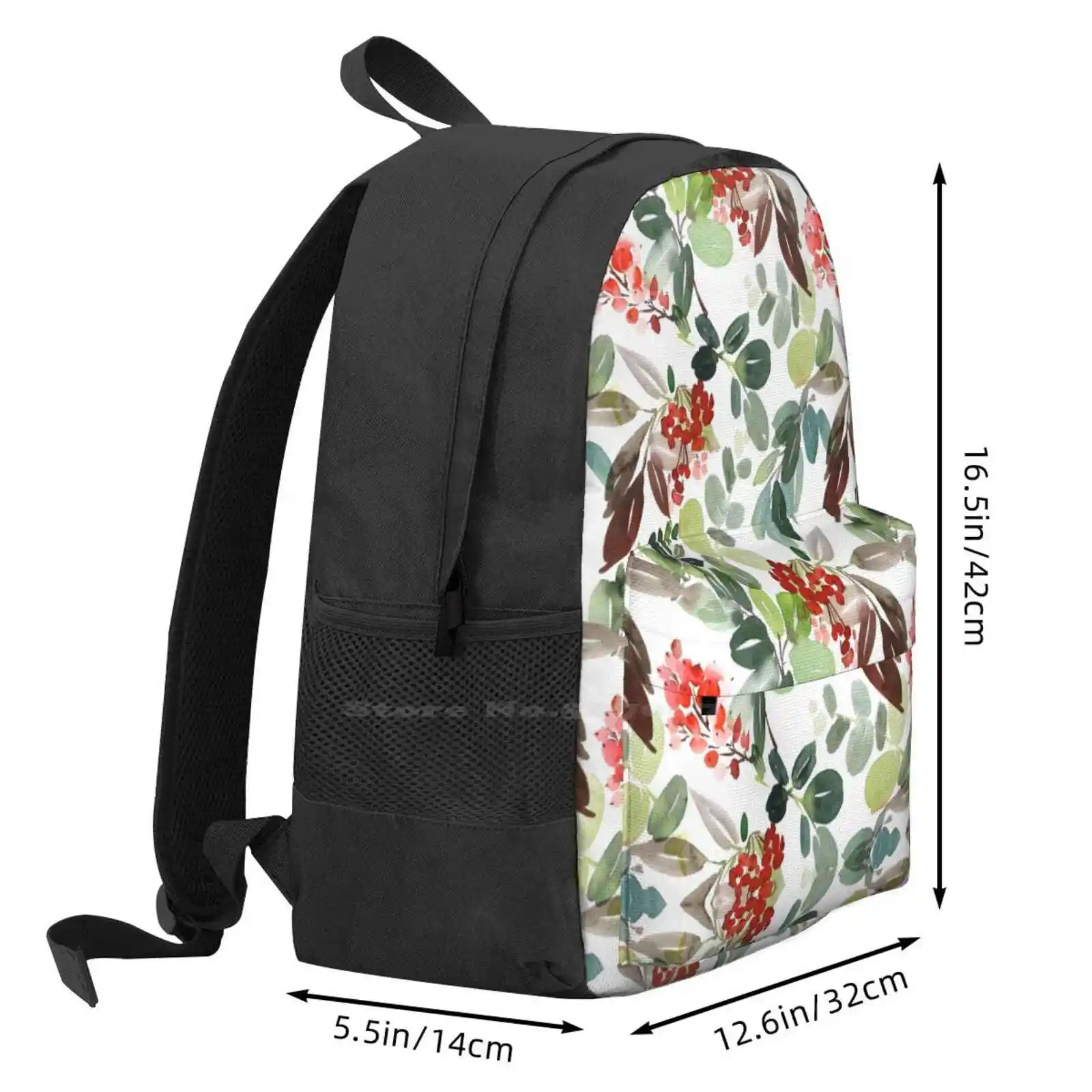 Aguarela Rowan Berries Mochila para Escola Estudantil, Laptop Travel Bag, Botânica Árvore, Natureza Folha de Outono, Padrão sem emenda, temporada, temporada