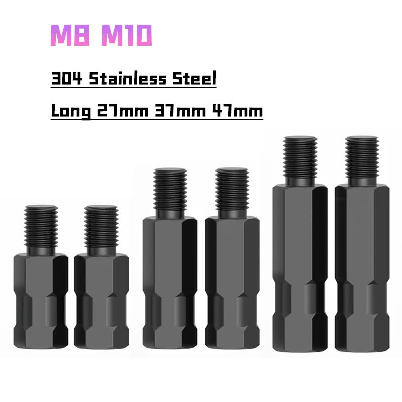 1pcs/lot M8 M10 Longer Extension Black Motorcycle Rearview Mirror Adapters Anti-clockwise Right/Left Hand Thread Changing Screws