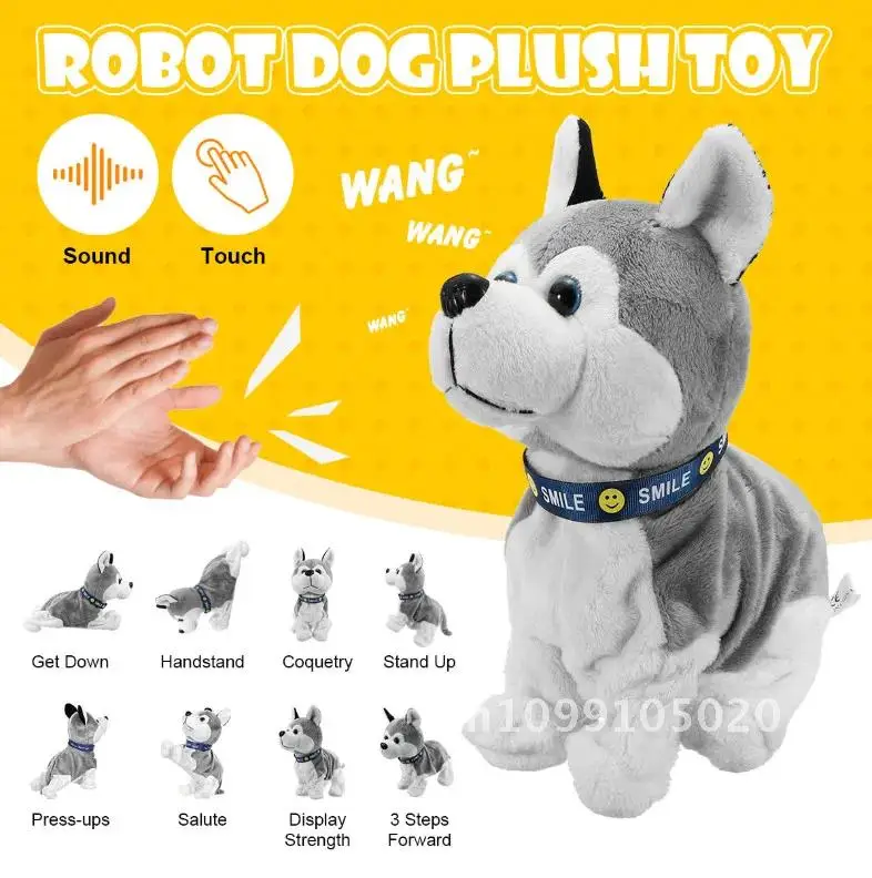 Geluidscontrole Elektronische interactieve honden Speelgoedrobot Puppy Huisdieren geschenken Pluche schors Lopen 8-speelgoed Bewegingen voor kinderen Stand