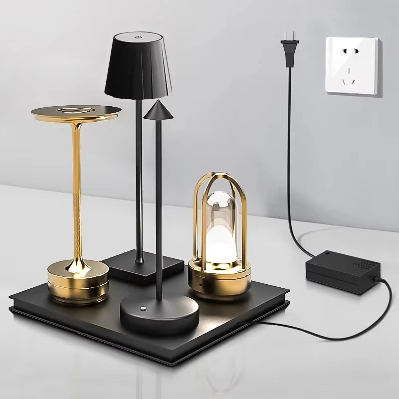 

Luxury Restaurant Wireless Charging Base Led Battery Touch Cordless Charging Pad Station Rechargeable Led Table Lamps