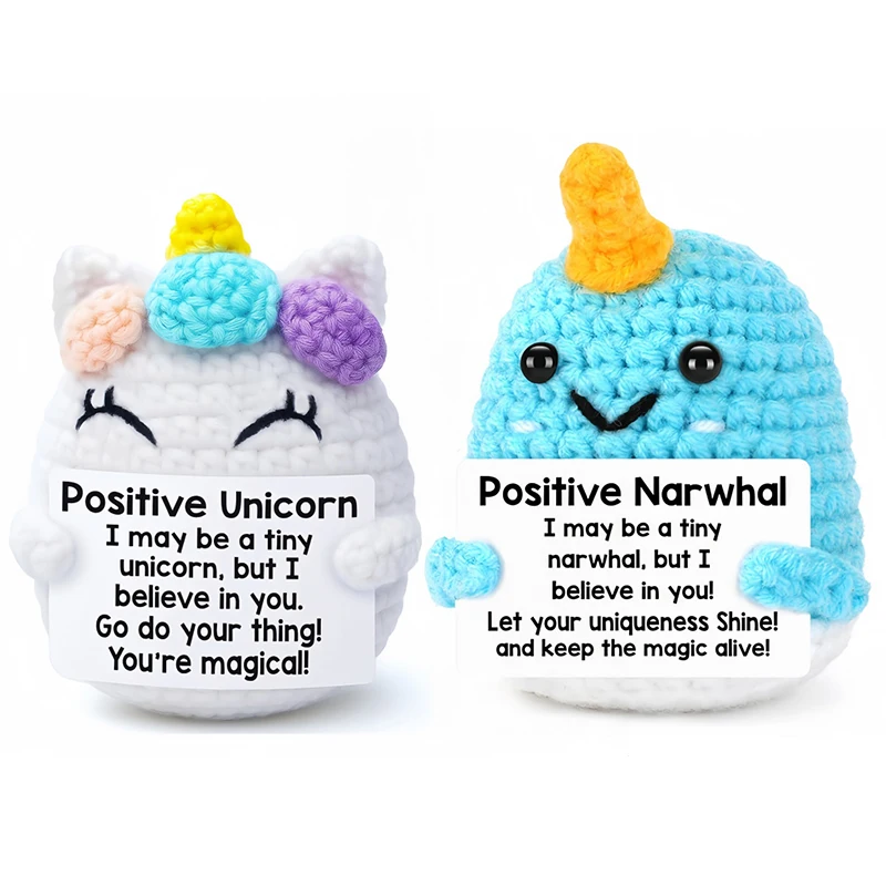 Funny Narwhal Cute Knitted Crochet Positive Unicorndoll With Card For Mom Dad Friend Birthday Cheer Up Gift Desktop Ornament