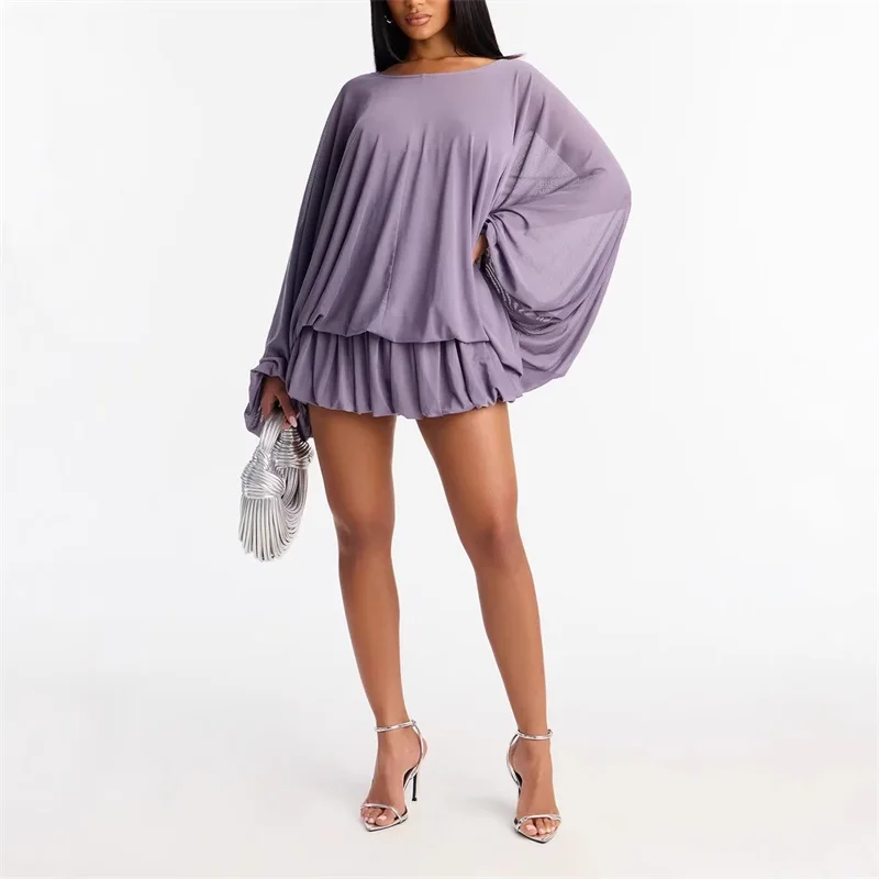 Sexy Sheer Prom Dress Backless Puffy Full Sleeves Ruffles Short Mini Party Gown Casual Hot Girl Formal Wedding Birthday Robe