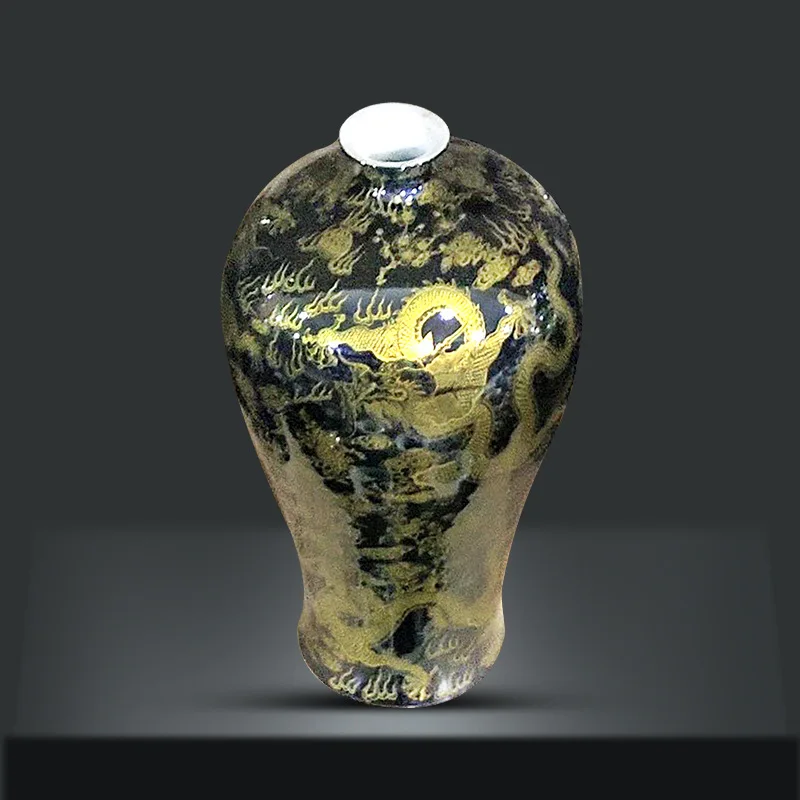 Retro ceramics, porcelain dragon pattern plum bottle, bogu frame ornament, home living room