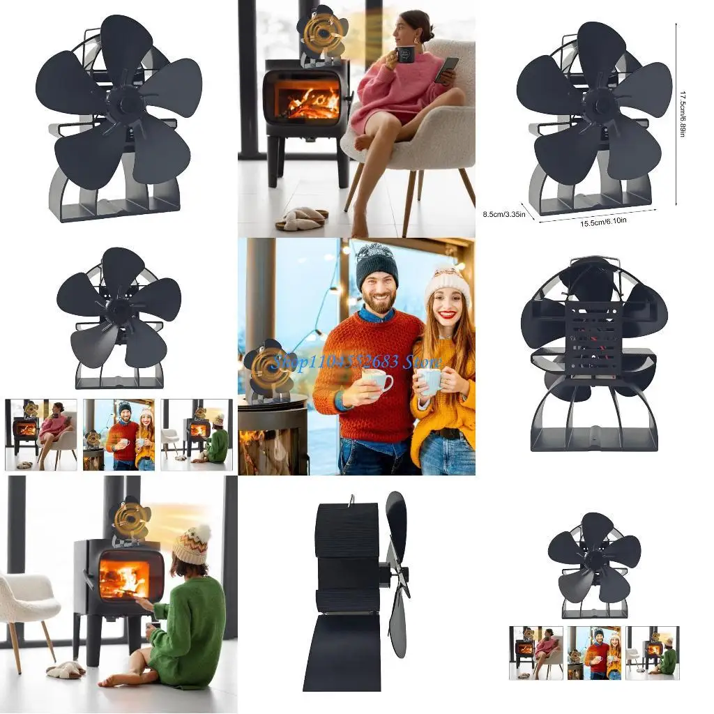 Y6GD مواقد ذاتية التشغيل ذات 5 شفرات، كفاءة المروحة، سهلة الاستخدام لتدوير الحرارة على النحو الأمثل، تعزيز تدفئة موقد الخشب