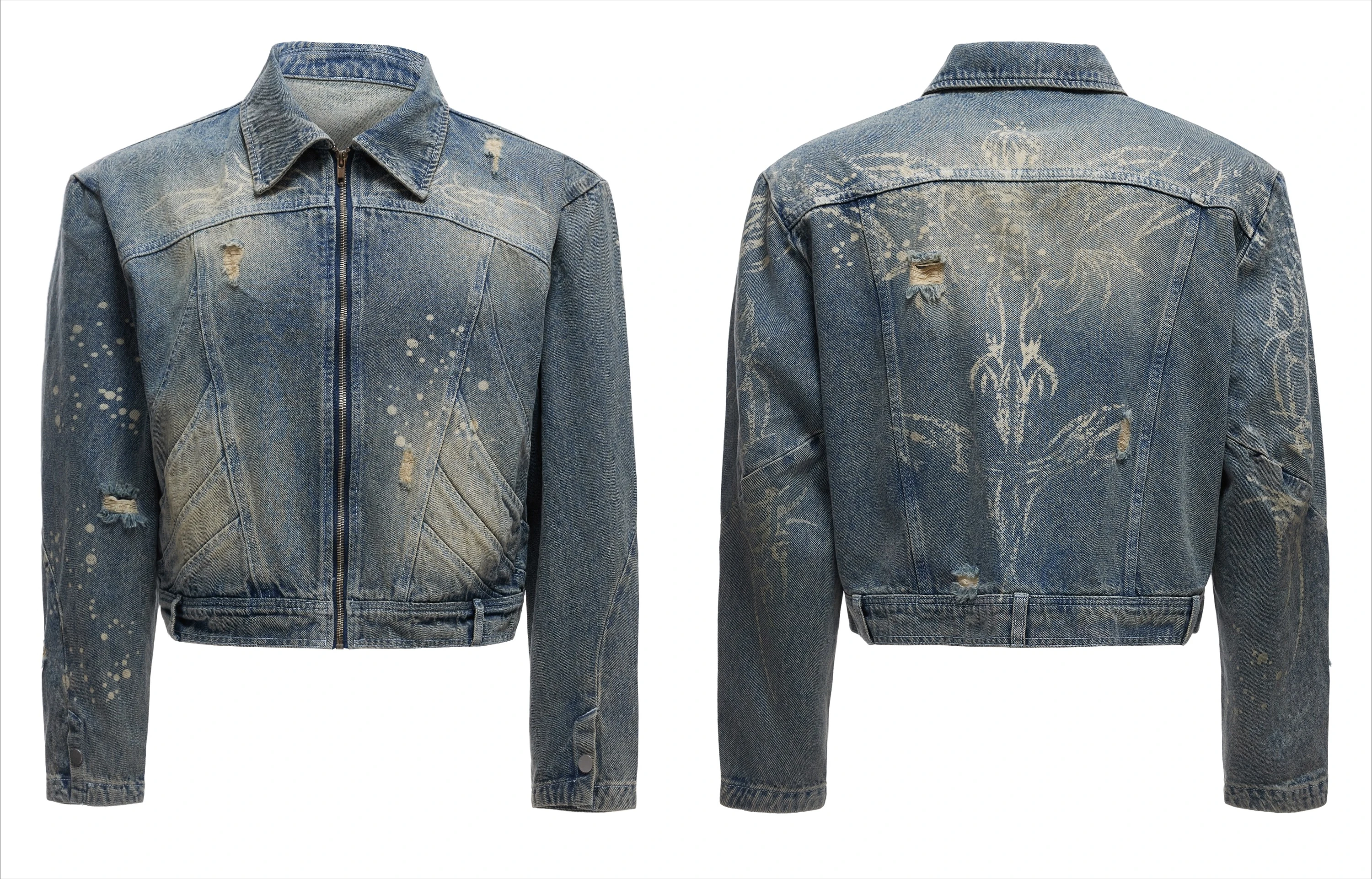 Male Hole Short Style Denim Jackets 2025 Men's Autumn New Loose Fit Jacket Handsome Long Sleeve Lapel Zipper Cotton Denim Coats