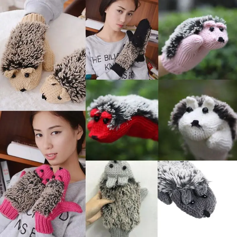 

Women Hedgehog Gloves Cartoon Animal Cosplay Crochet Knitted Full Finger Mittens