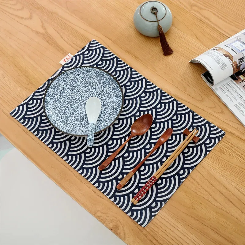 VIKAMA schmutzabweisende, langlebige Tischsets für Küchen- und Esstische sowie Heimdekoration, japanisches Tischset-Set aus Stoff mit Muscheldruck