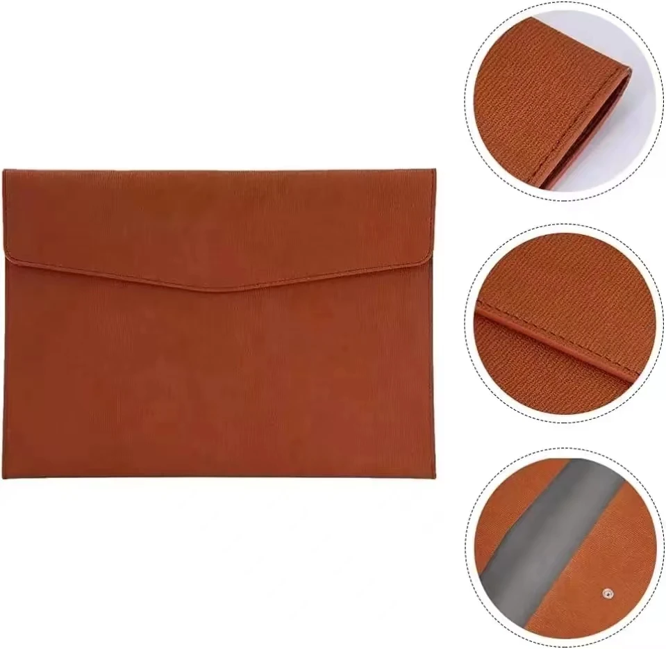 Couro PU Document Organizer, pasta de arquivo, suporte do documento, Organizador de arquivo, Envelope Caso Carteira, Tablet Sleeve com fecho magnético Snap, A4