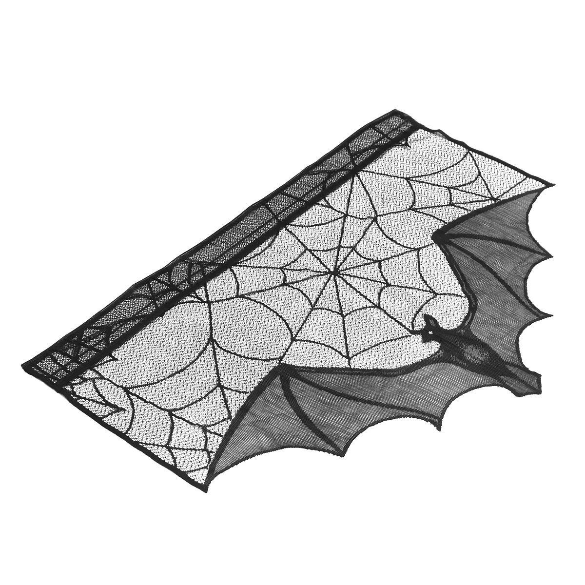 

Black Lace Spiderweb Bat Fireplace Mantel Scarf Halloween Decoration for Interior Doorway Table Window Hutch Buffet Spooky Party