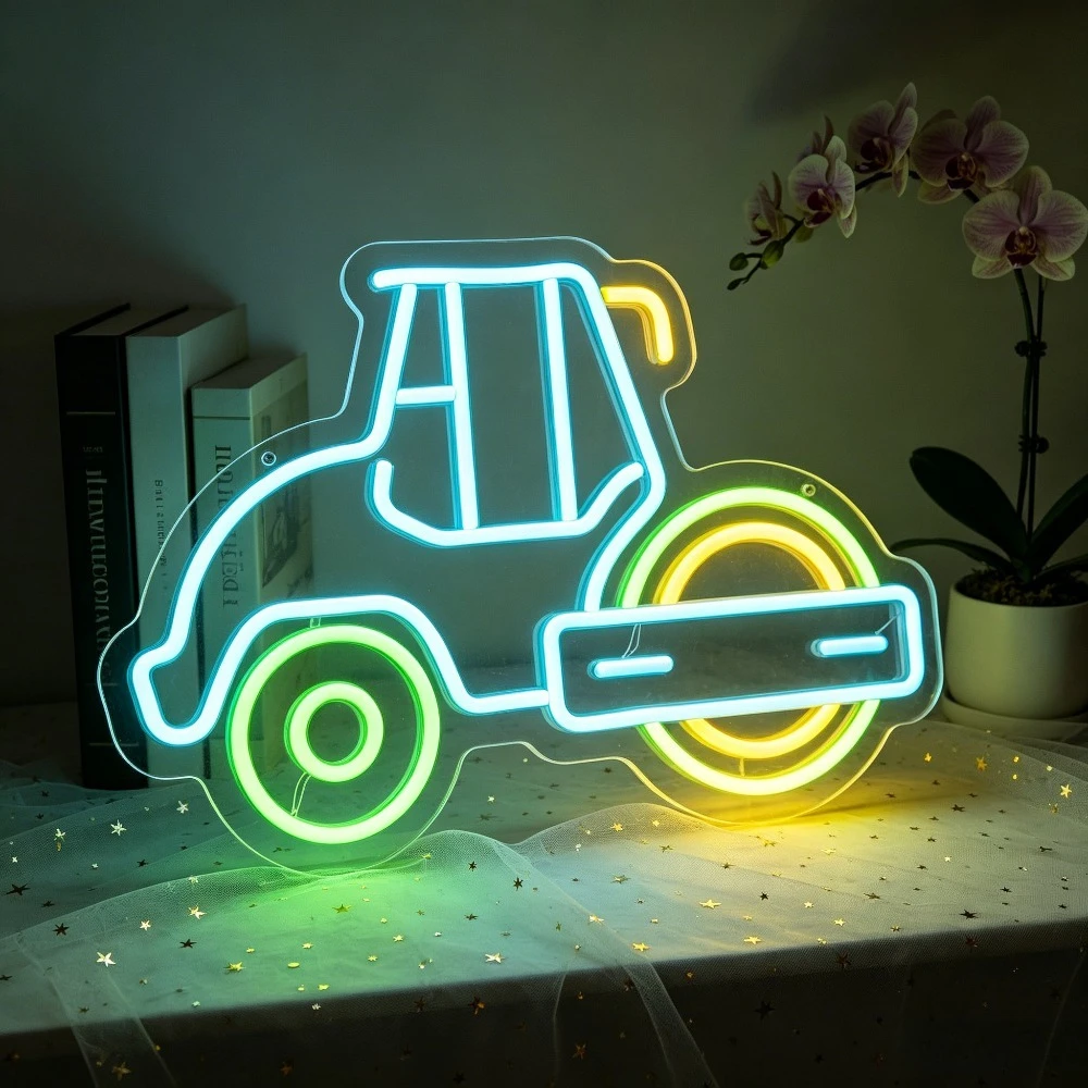 Tractor Neon Sign LED Light for Kids Room Nursery Decor USB Rechargeable Wall Art Sign Farmhouse Vehicle Shape Lighting Toy Gift