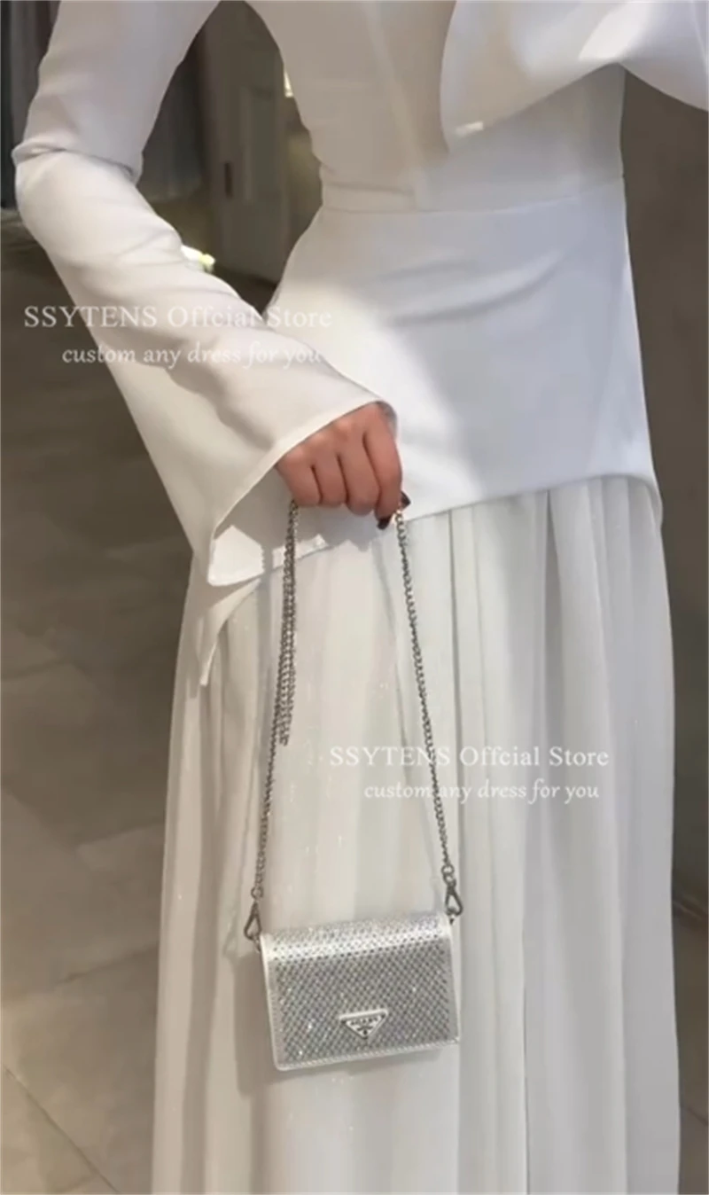 فساتين سهرة طويلة بيضاء أنيقة من SSYTENS بأكمام طويلة فساتين حفلة موسيقية خاصة باللغة العربية السعودية فساتين حفلات ذات ياقة عالية مخصصة #4