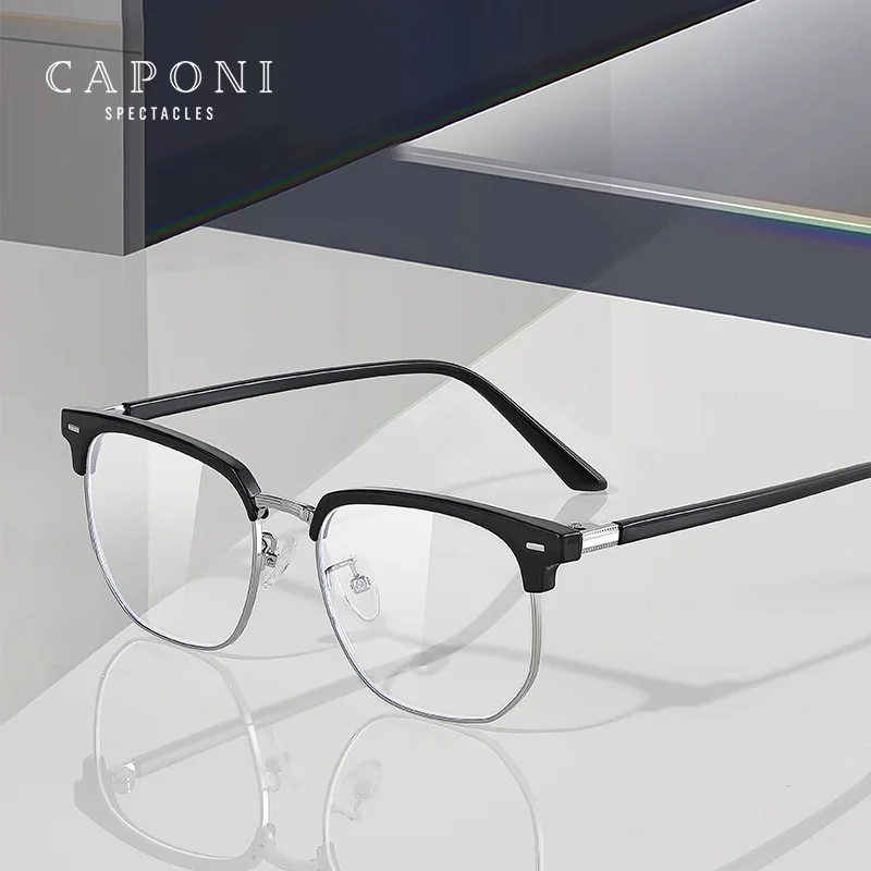 

CAPONI New Classic Eye Glasses Frame For Men Alloy TR Square Blue Light Blocking Glasses Original Brand Design Spectacles JF9085