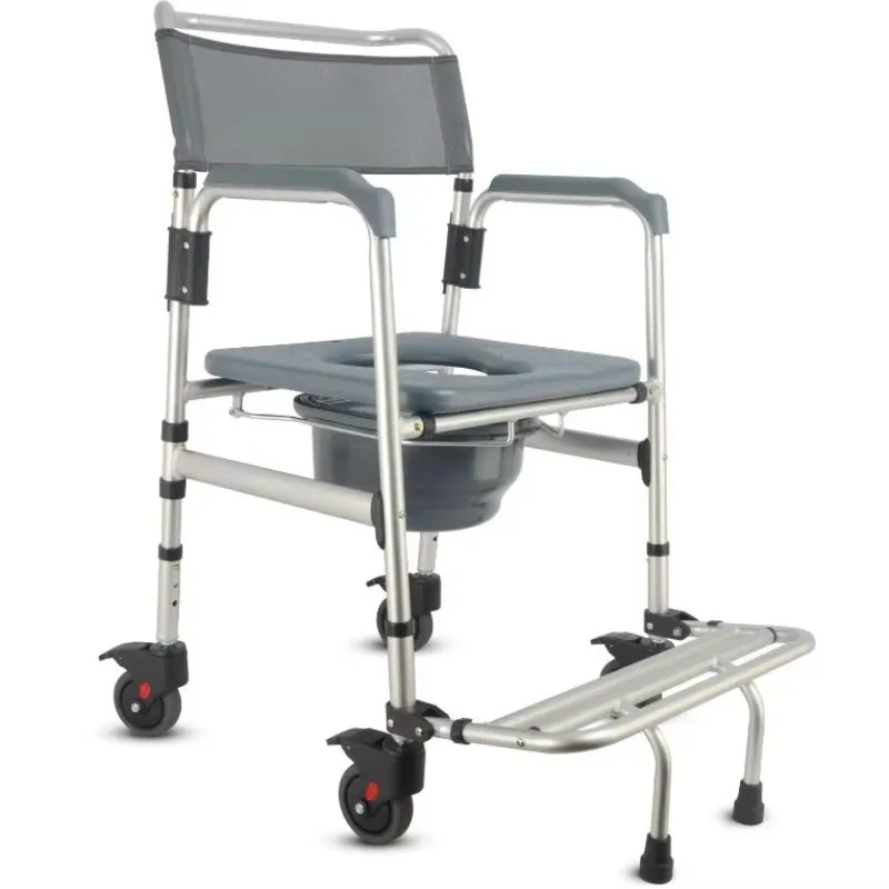 

Portable Medical Folding Design Commode Chair for Elderly, Disabled Care. Adjustable Height, Removable Bucket & Armrests