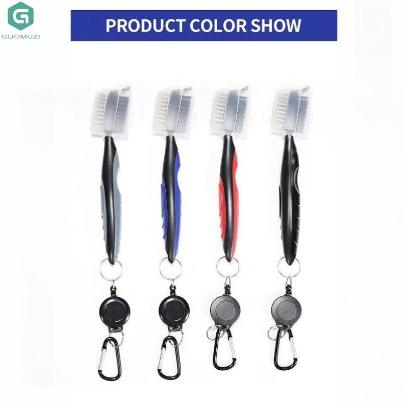 1pc Golf Club Brush Groove Cleaner Retractable Dual Sided Nylon Bristles Aluminum Carabiner Groove Cleaner Groove Cleaning