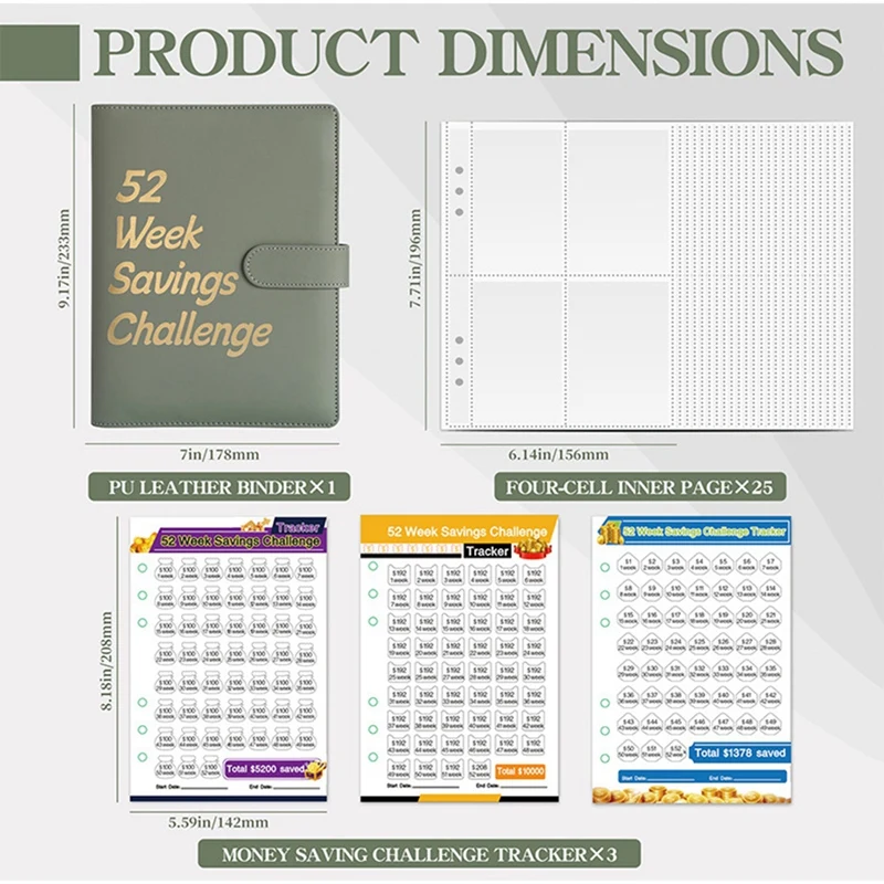 52-tygodniowy segregator do oszczędzania pieniędzy z kopertami gotówkowymi do oszczędzania, książka z wyzwaniami oszczędnościowymi w budżecie A5