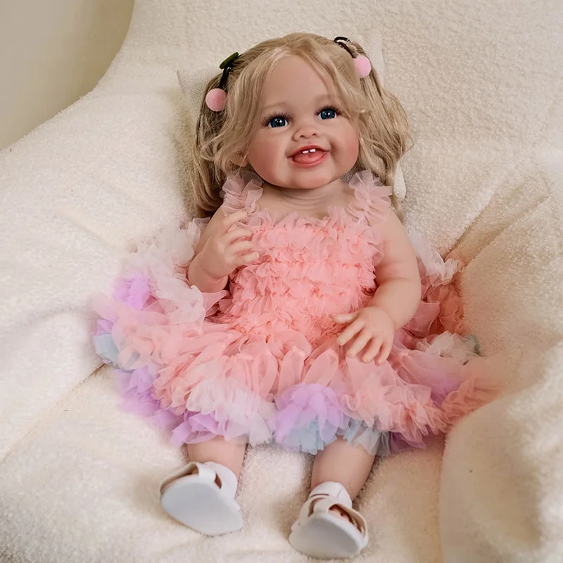 22Inch Full Body Reborn Baby Doll Devi Toddler Newborn Doll Princess Girl Lifelike 3D Skin Art Doll with Hand Root Hair