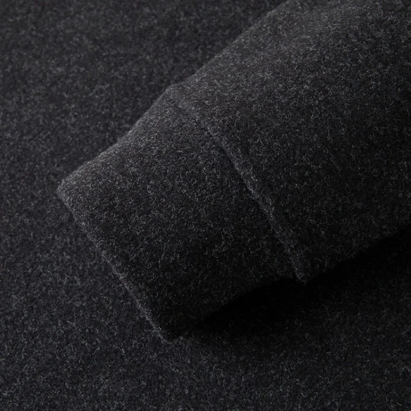 سترة منسوجة من طبقتين للرجال قميص بولو مزيج من الصوف، مبطن بالصوف سميك، ياقة منقوشة شتاء دافئ، أحمر أسود كحلي #5