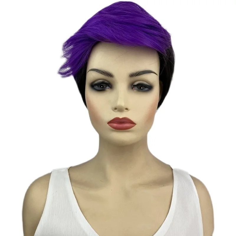 

Женские парики Женский короткий черный и фиолетовый парик с прямыми волосами