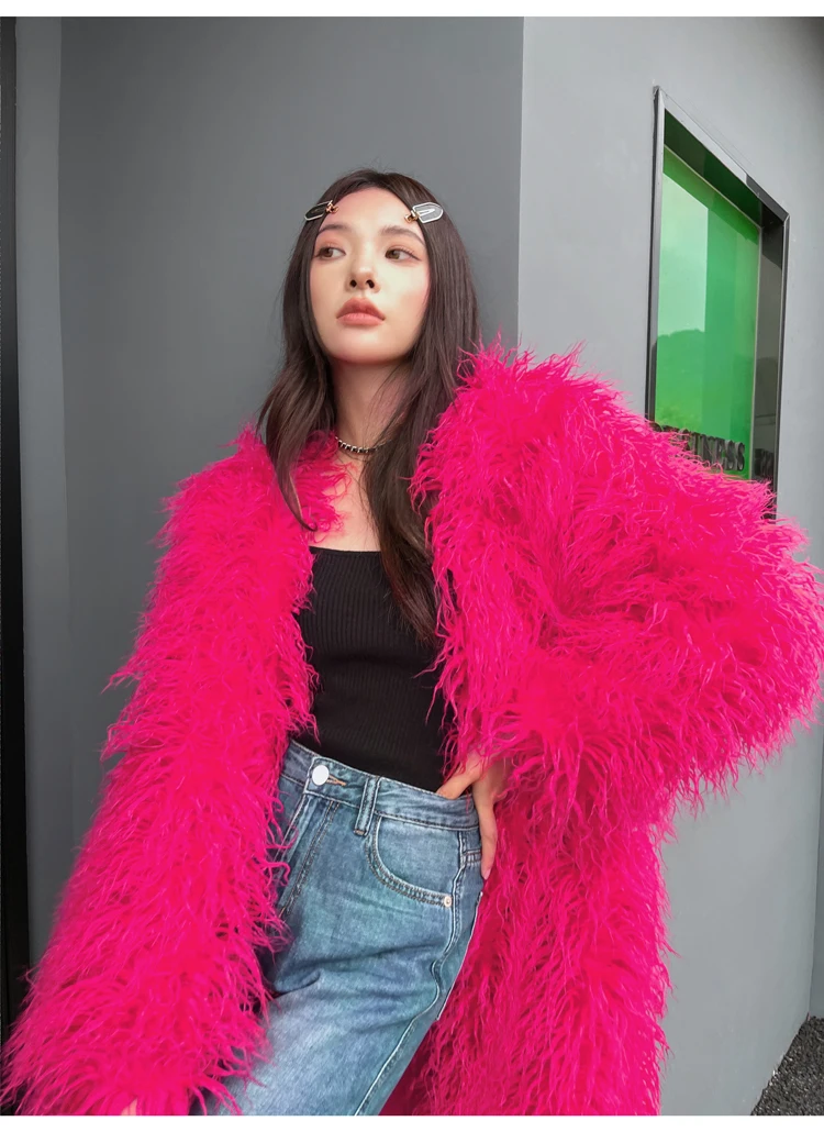 Female Fashion Green Faux Fur Coat Lady Jacket Shaggy Outerwear Women's Winter Coats  Factory Direct Sales