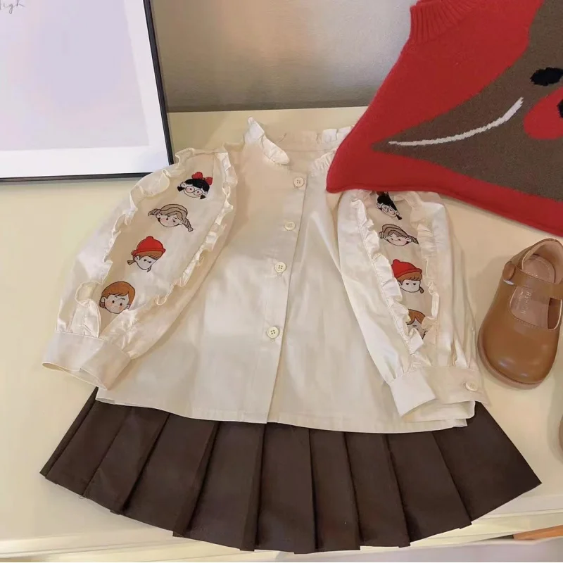 

Children's shirt knitted vest two-piece set2025New Style Girls' Sweater Vest Baby Girls' Autumn Outfit Set